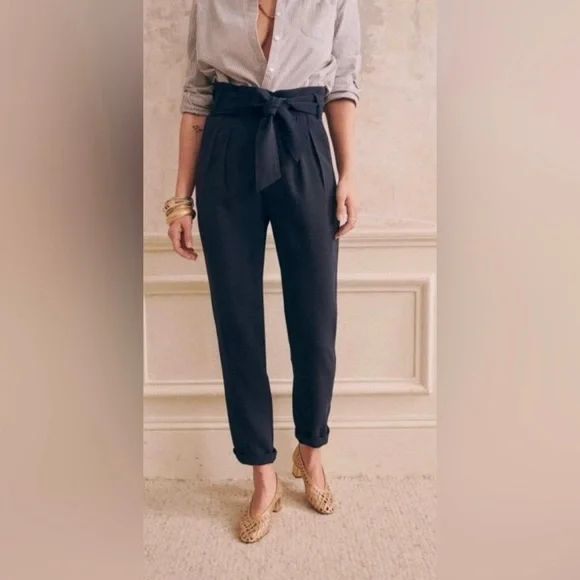 Sezane Austin Drapey Paperbag High Waisted Trousers Sz -2 Preppy Work Academia - Picture 4 of 16